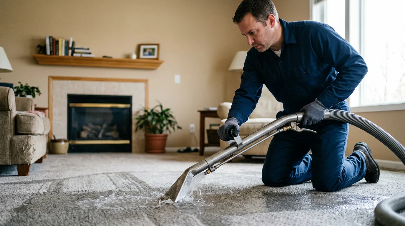 Water damage restoration technician working near Catharine, KS